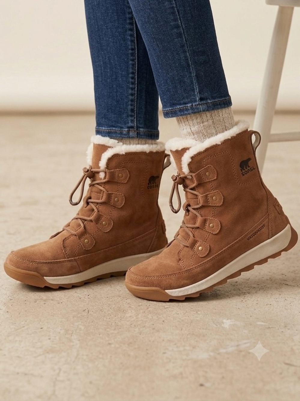 Sorel Whitney II Joan Suede Faux Fur Winter Boots Tan Big Kids 4 / Fits Women 6